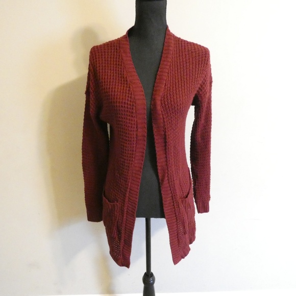 Say What? Sweaters - Say What? Women's Burgundy Drop-Shoulder Cardigan